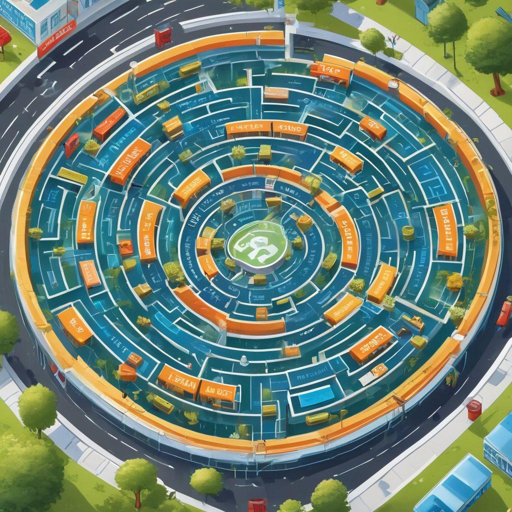 A digital maze symbolizing the complex process of paying traffic citations online, with winding paths leading to a bright computer screen displaying an online payment form. Incorporate elements like traffic signs, dollar bills, and a smartphone for modern connectivity. Use a blend of metaphoric illustrations to convey guidance and clarity amidst confusion. vibrant colors. vector art.